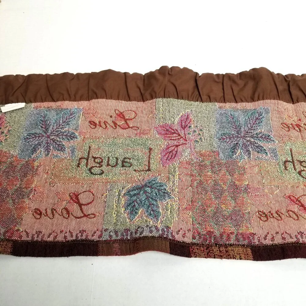 Live Laugh Love Valance Set of 3 Burgundy Brown Leaves Tapestry Curtains